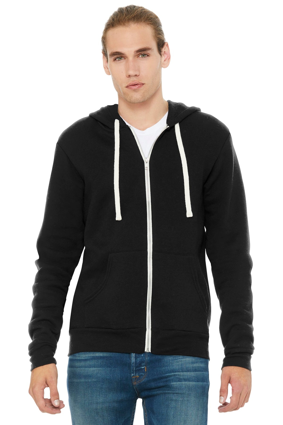 Custom Solid Black Triblend Triblend Sponge Fleece Full-Zip Hoodie BC3909, personalized by SanCanDo Swag in Argyle, TX