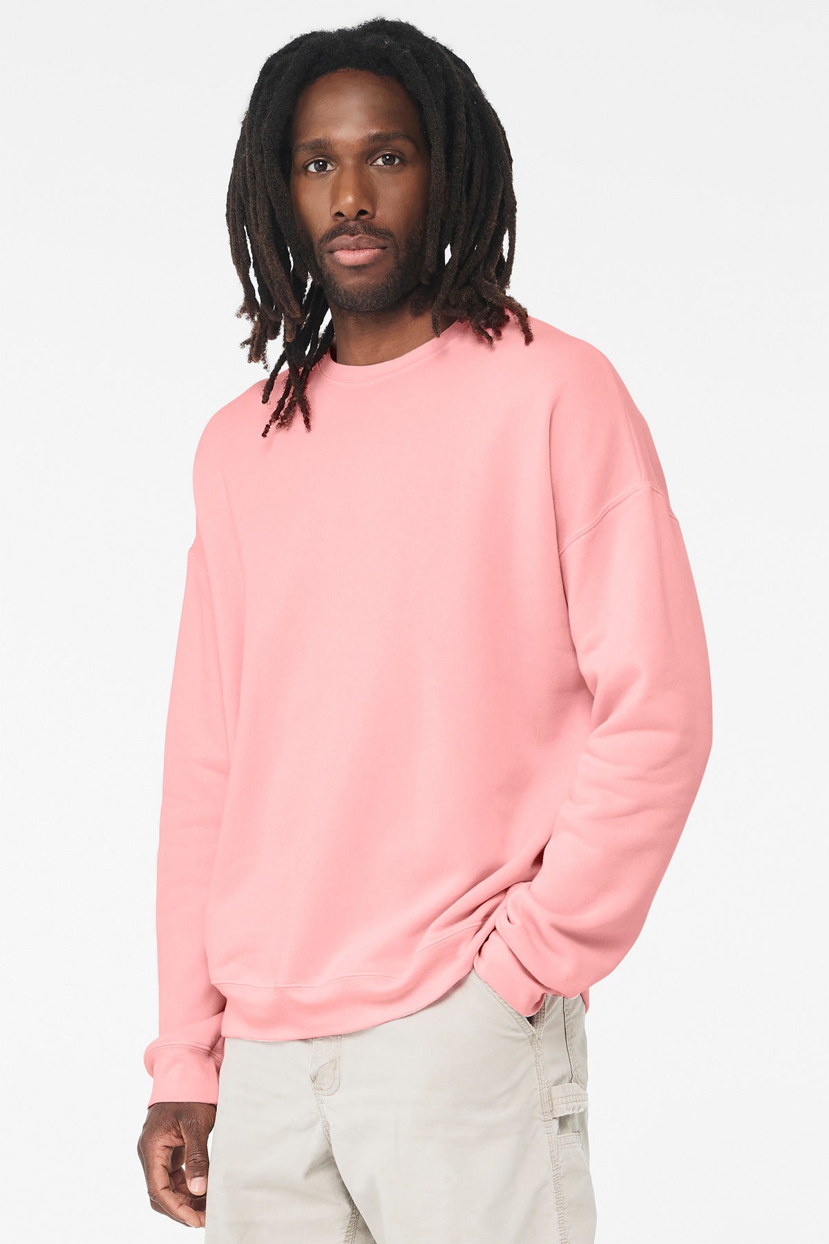 Custom Pink Sponge Fleece Drop Shoulder Sweatshirt BC3945, personalized by SanCanDo Swag in Argyle, TX