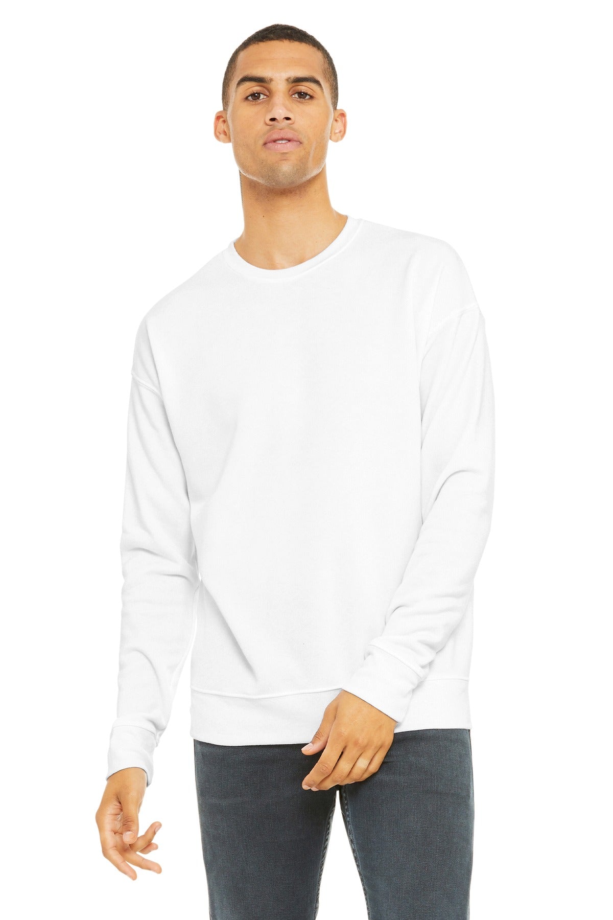 Custom White Sponge Fleece Drop Shoulder Sweatshirt BC3945, personalized by SanCanDo Swag in Argyle, TX