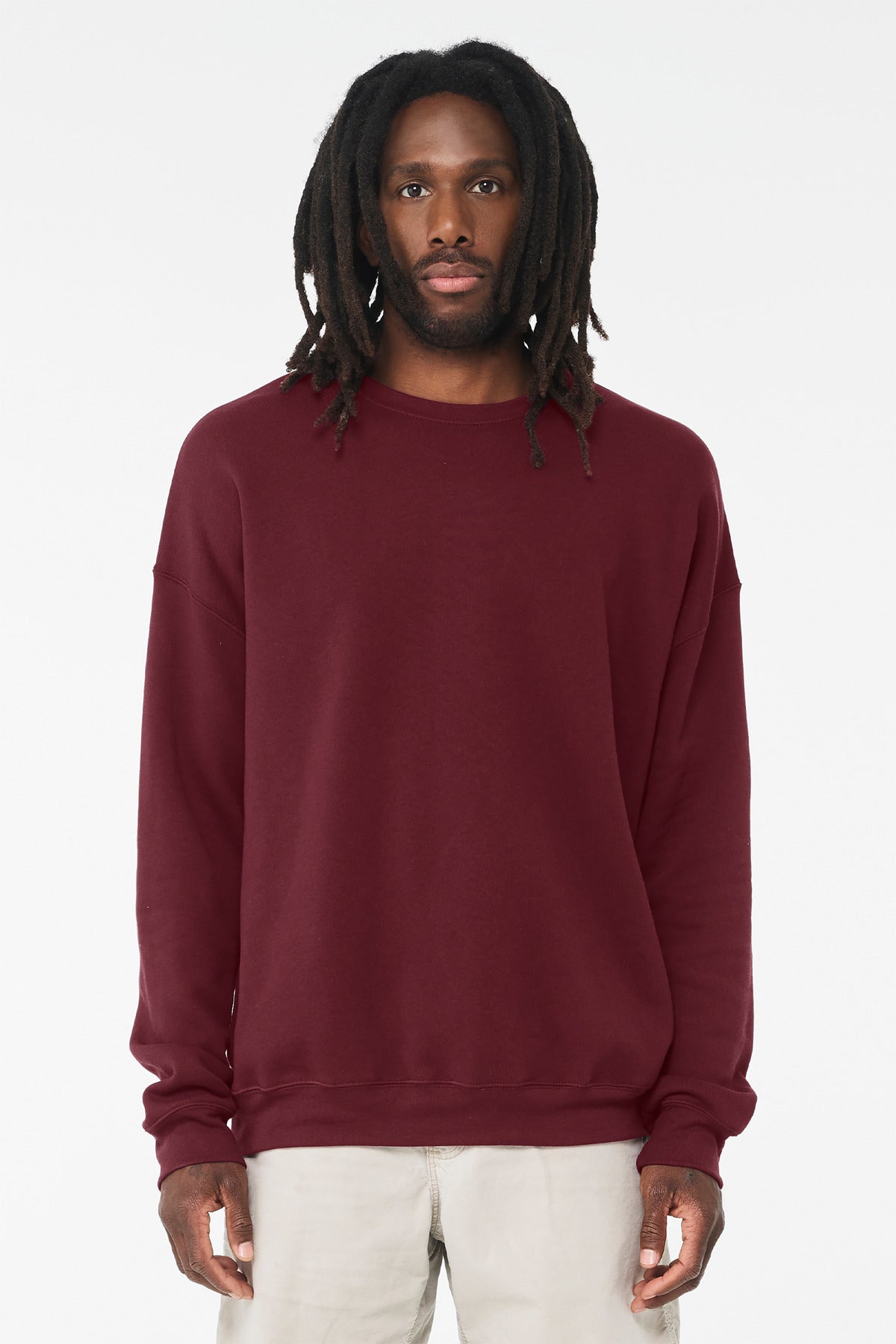 Custom Maroon Sponge Fleece Drop Shoulder Sweatshirt BC3945, personalized by SanCanDo Swag in Argyle, TX