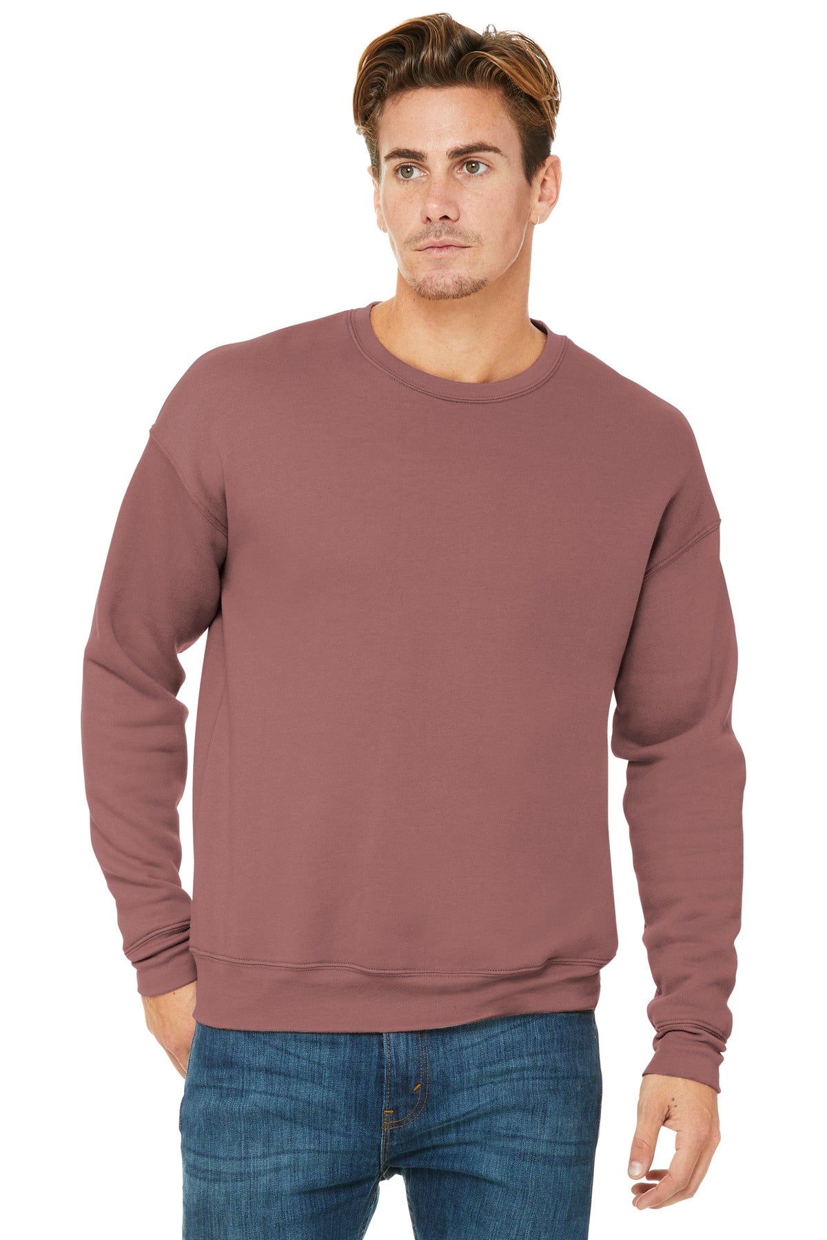 Custom Mauve Sponge Fleece Drop Shoulder Sweatshirt BC3945, personalized by SanCanDo Swag in Argyle, TX