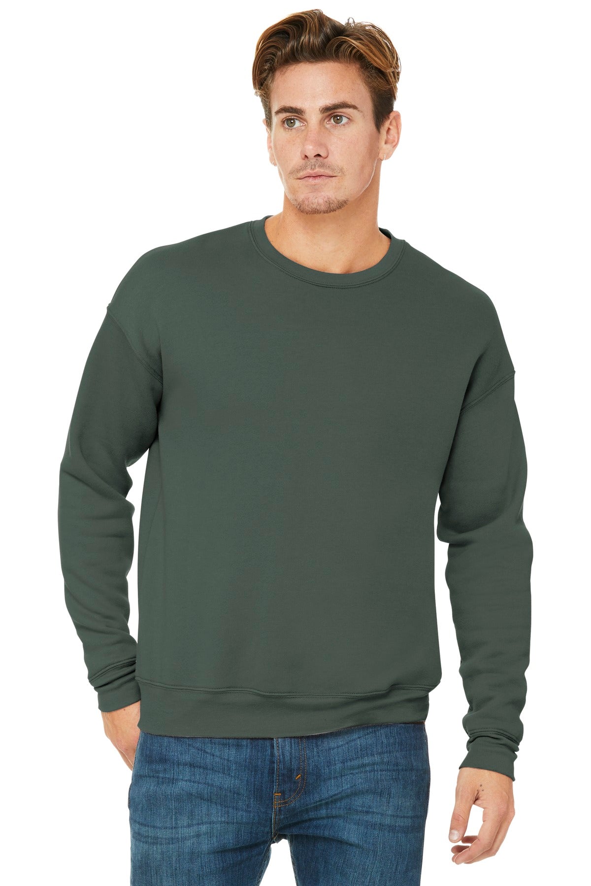 Custom Military Green Sponge Fleece Drop Shoulder Sweatshirt BC3945, personalized by SanCanDo Swag in Argyle, TX