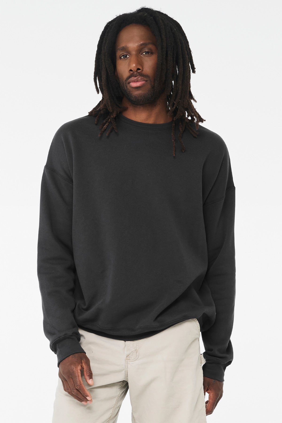 Custom Dark Grey Sponge Fleece Drop Shoulder Sweatshirt BC3945, personalized by SanCanDo Swag in Argyle, TX