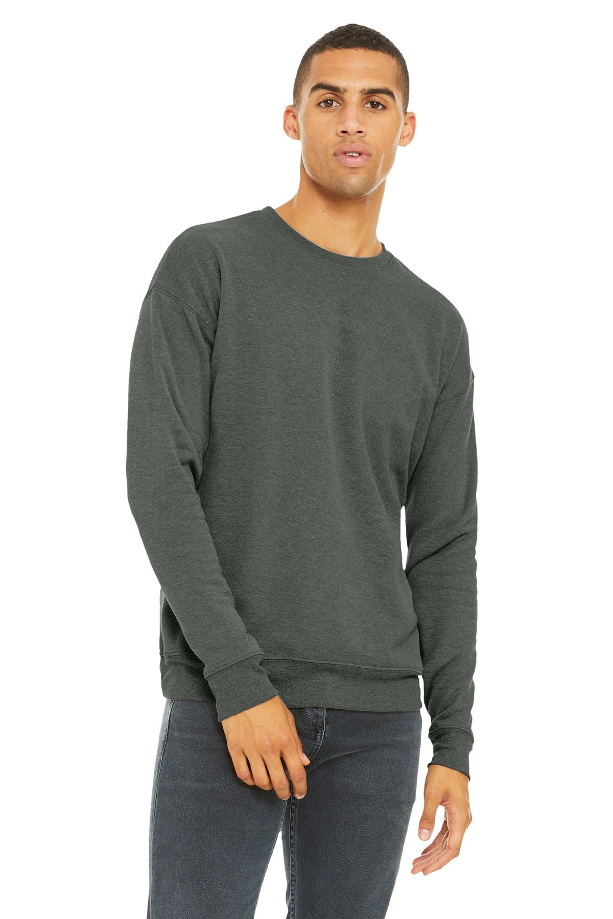 Custom Deep Heather Sponge Fleece Drop Shoulder Sweatshirt BC3945, personalized by SanCanDo Swag in Argyle, TX