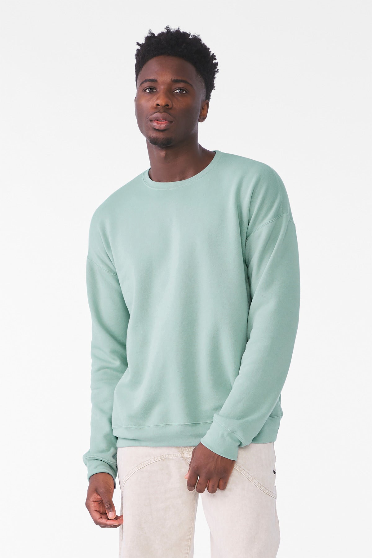 Custom Dusty Blue Sponge Fleece Drop Shoulder Sweatshirt BC3945, personalized by SanCanDo Swag in Argyle, TX
