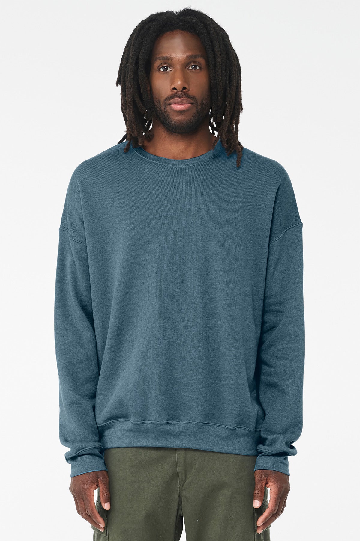 Custom Heather Deep Teal Sponge Fleece Drop Shoulder Sweatshirt BC3945, personalized by SanCanDo Swag in Argyle, TX