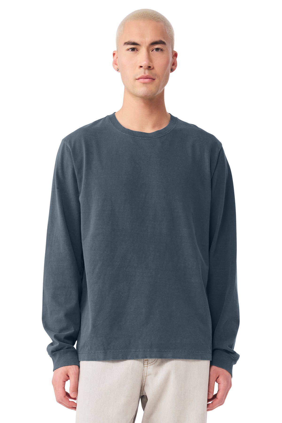 Custom Washed Navy Garment-Dyed Long Sleeve Tee BC4851GD, personalized by SanCanDo Swag in Argyle, TX