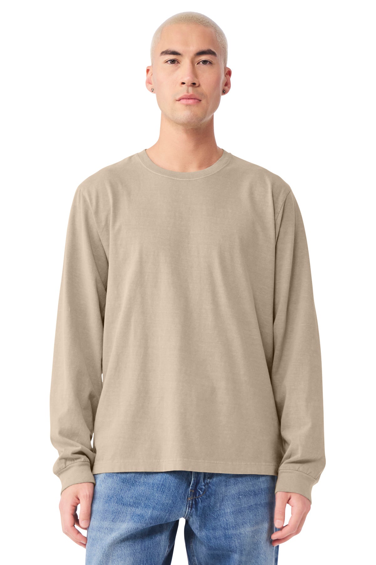 Custom Khaki Garment-Dyed Long Sleeve Tee BC4851GD, personalized by SanCanDo Swag in Argyle, TX