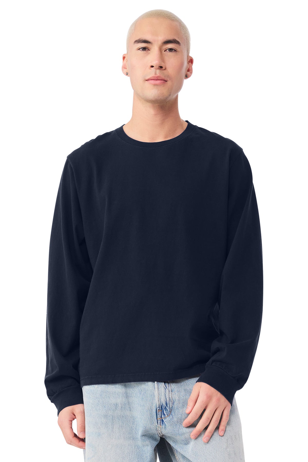 Custom Navy Garment-Dyed Long Sleeve Tee BC4851GD, personalized by SanCanDo Swag in Argyle, TX