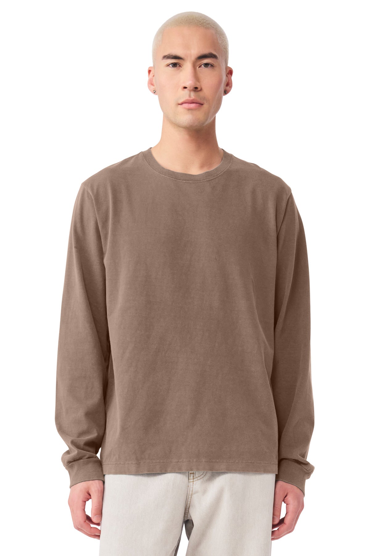Custom Washed Cocoa Garment-Dyed Long Sleeve Tee BC4851GD, personalized by SanCanDo Swag in Argyle, TX