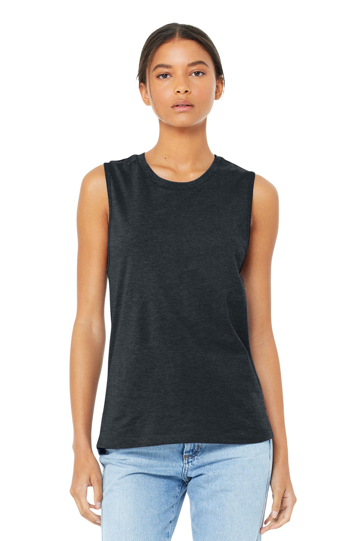 Custom Dark Grey Heather Women's Jersey Muscle Tank BC6003, personalized by SanCanDo Swag in Argyle, TX