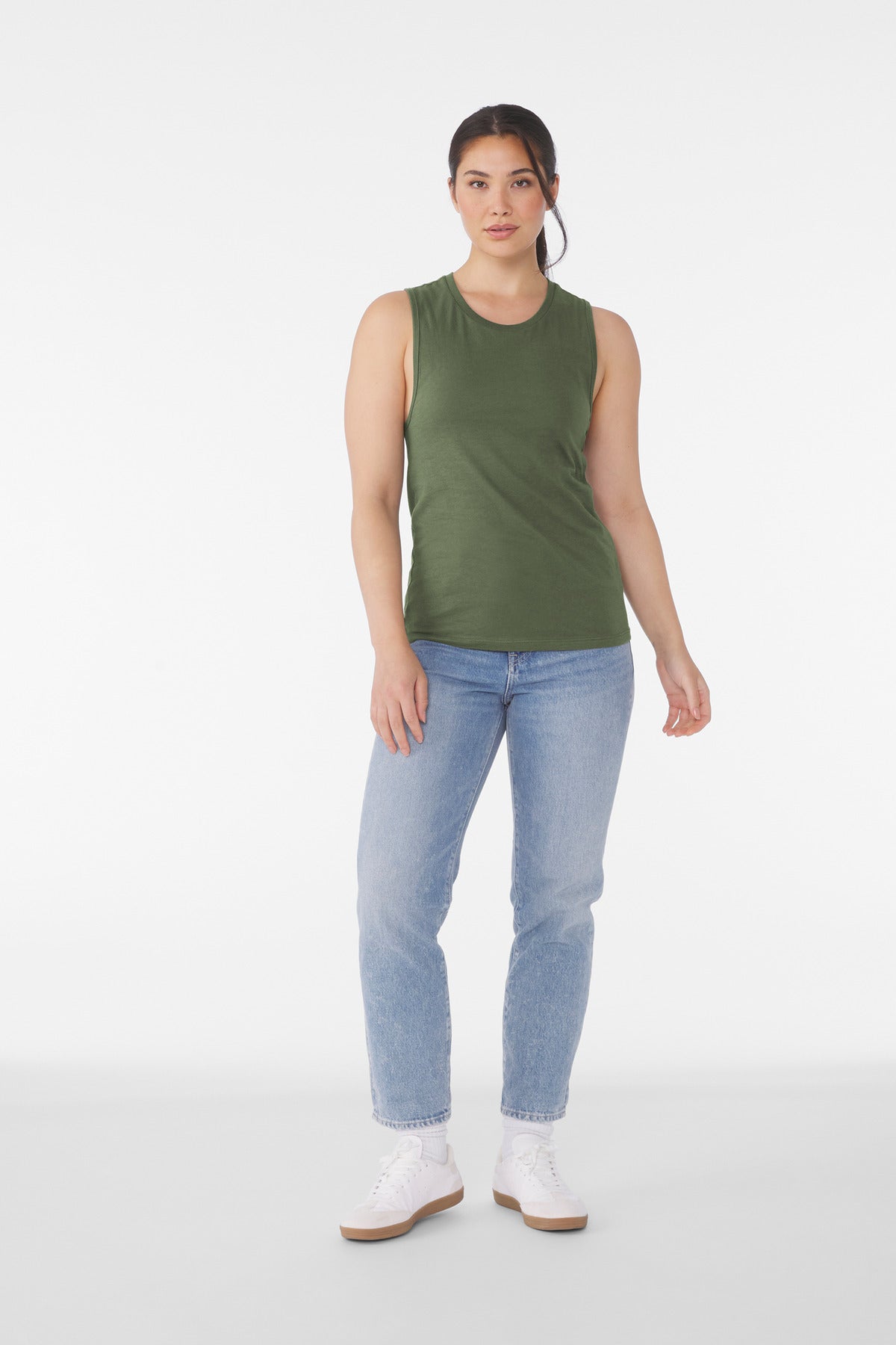 Custom Military Green Women's Jersey Muscle Tank BC6003, personalized by SanCanDo Swag in Argyle, TX