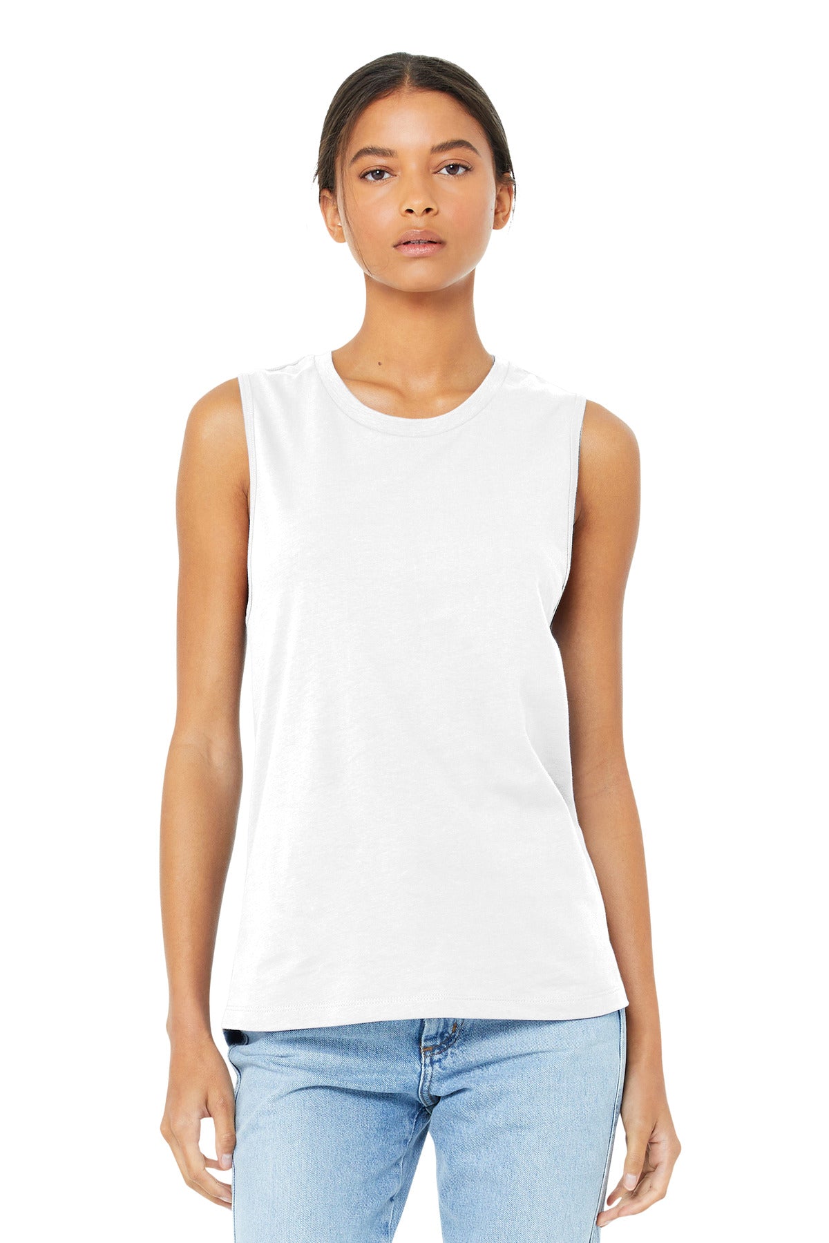 Custom White Women's Jersey Muscle Tank BC6003, personalized by SanCanDo Swag in Argyle, TX