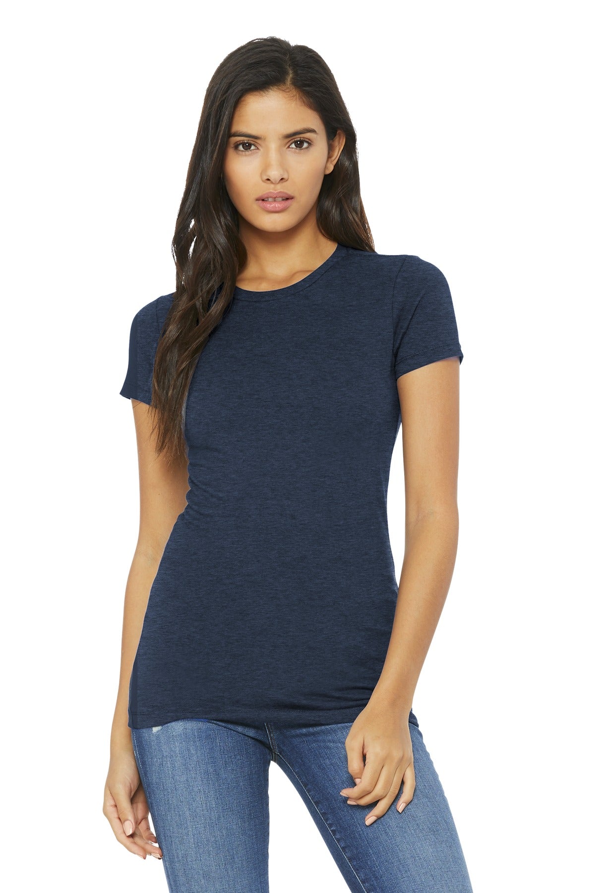 Custom Heather Navy Women's Slim Fit Tee BC6004, personalized by SanCanDo Swag in Argyle, TX