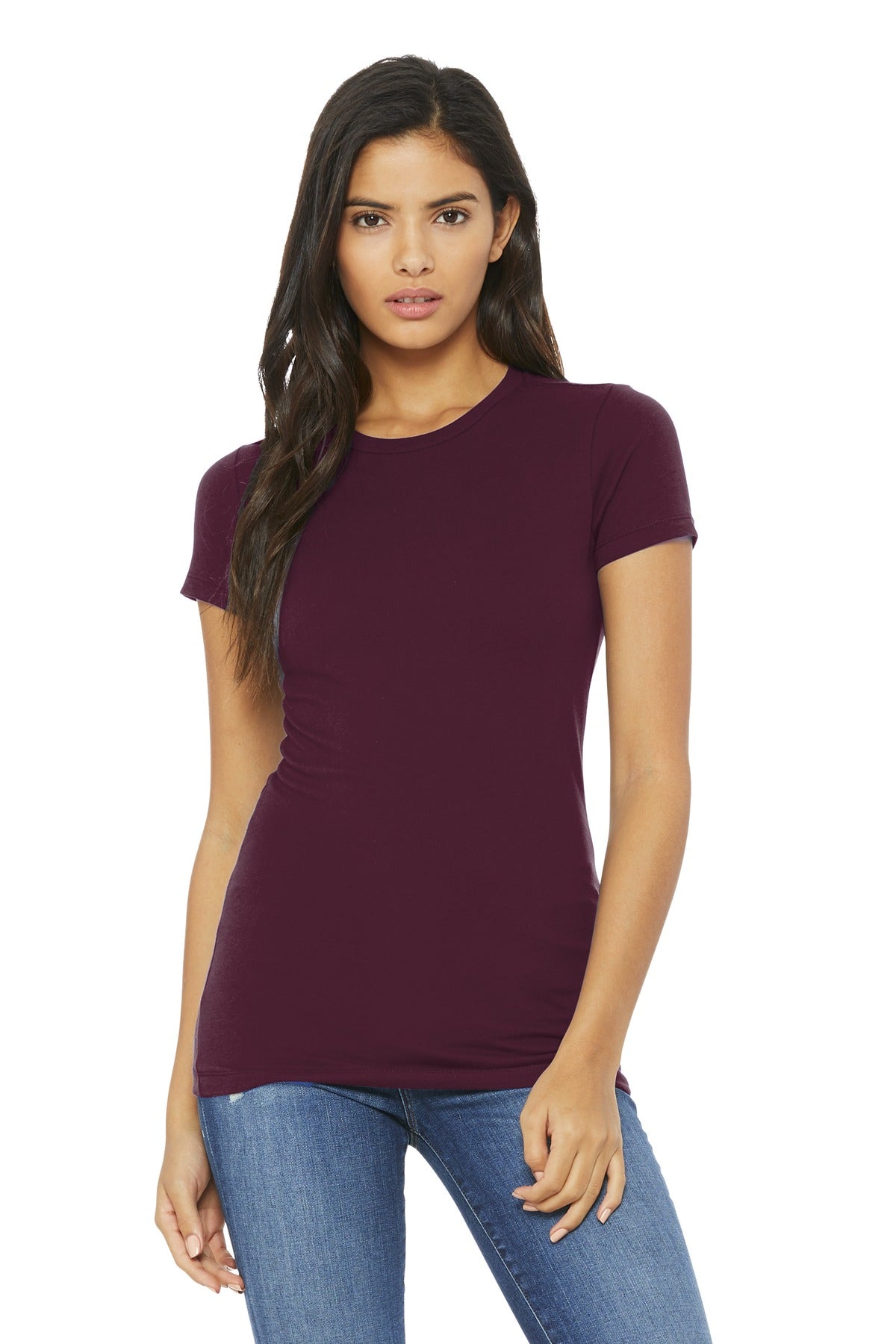 Custom Maroon Women's Slim Fit Tee BC6004, personalized by SanCanDo Swag in Argyle, TX