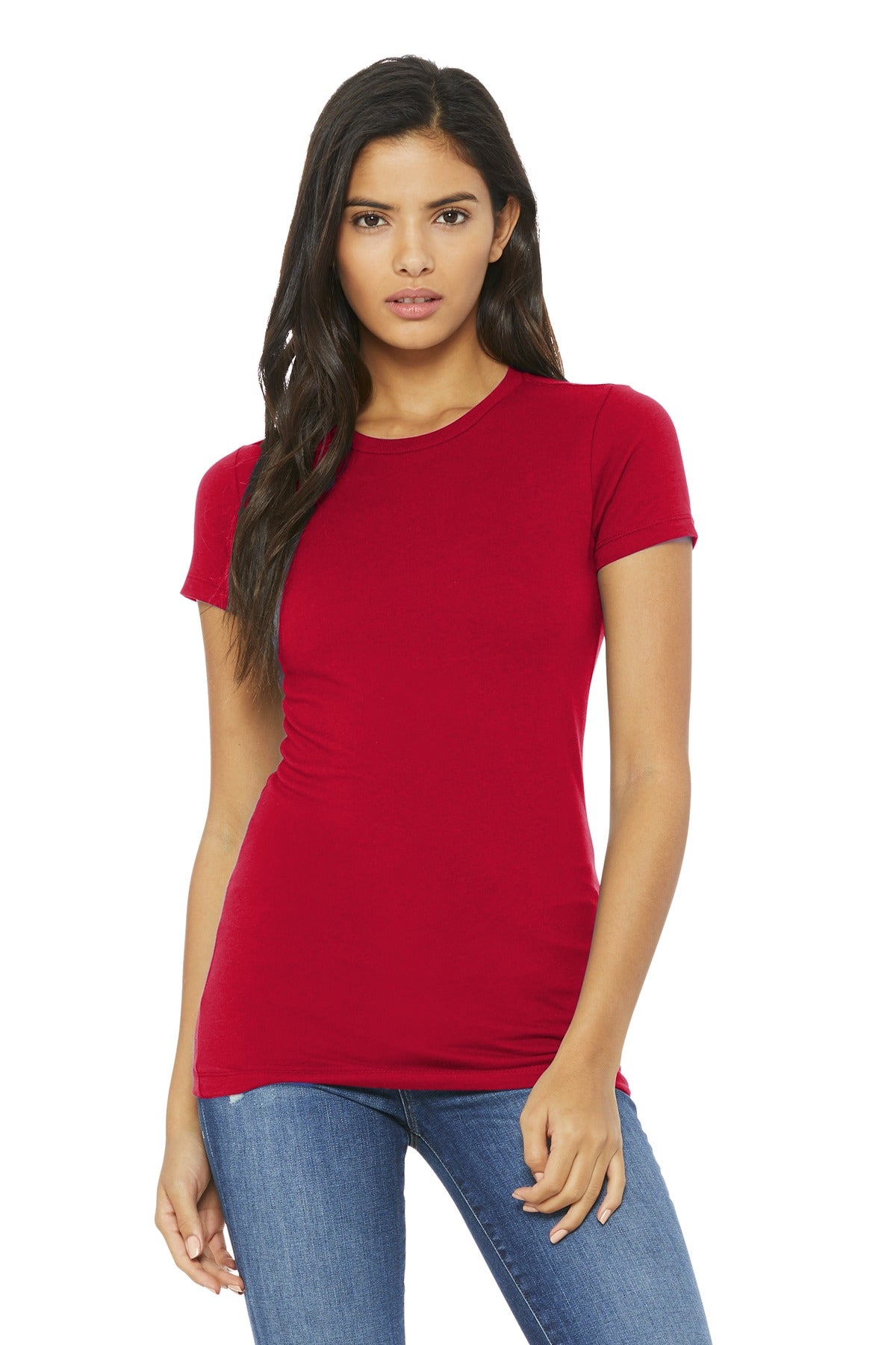 Custom Red Women's Slim Fit Tee BC6004, personalized by SanCanDo Swag in Argyle, TX