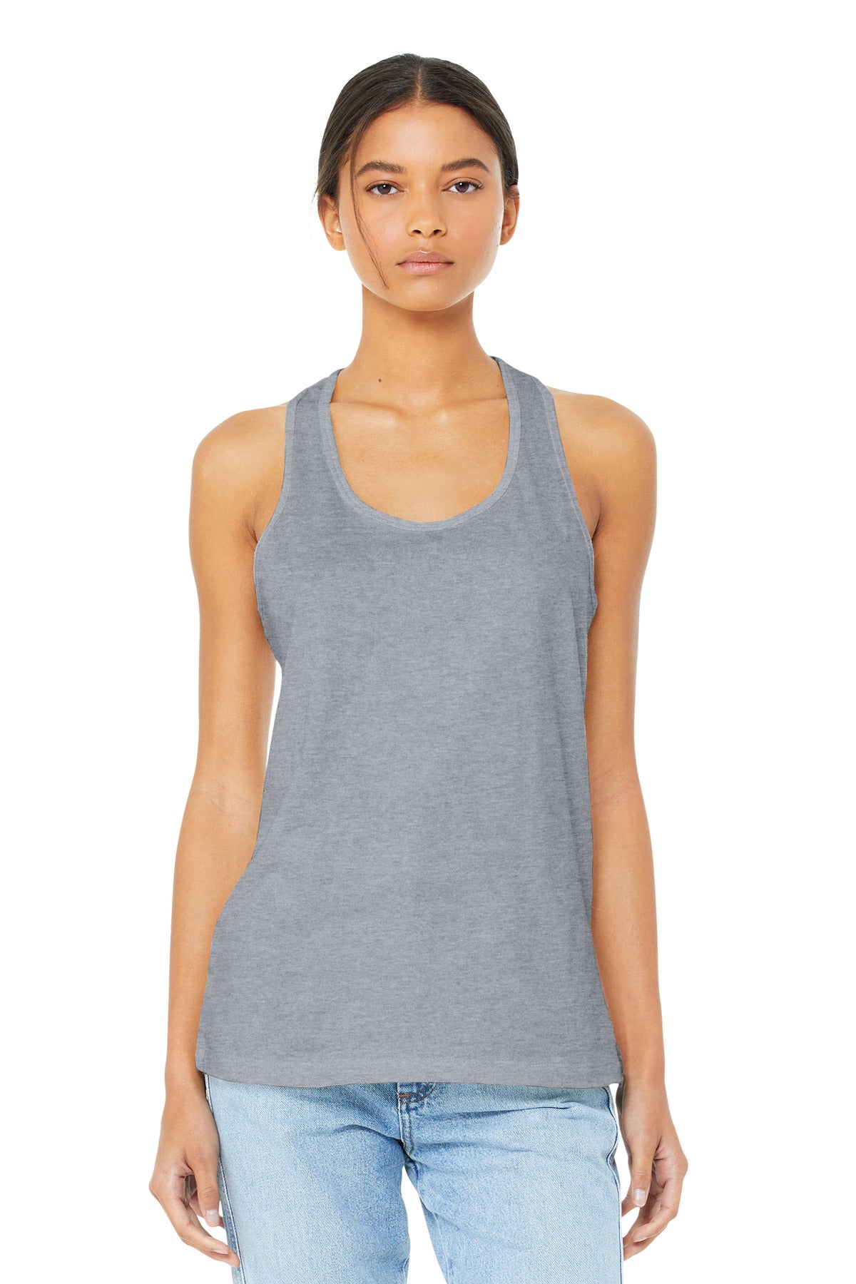 Custom Athletic Heather Women's Jersey Racerback Tank BC6008, personalized by SanCanDo Swag in Argyle, TX