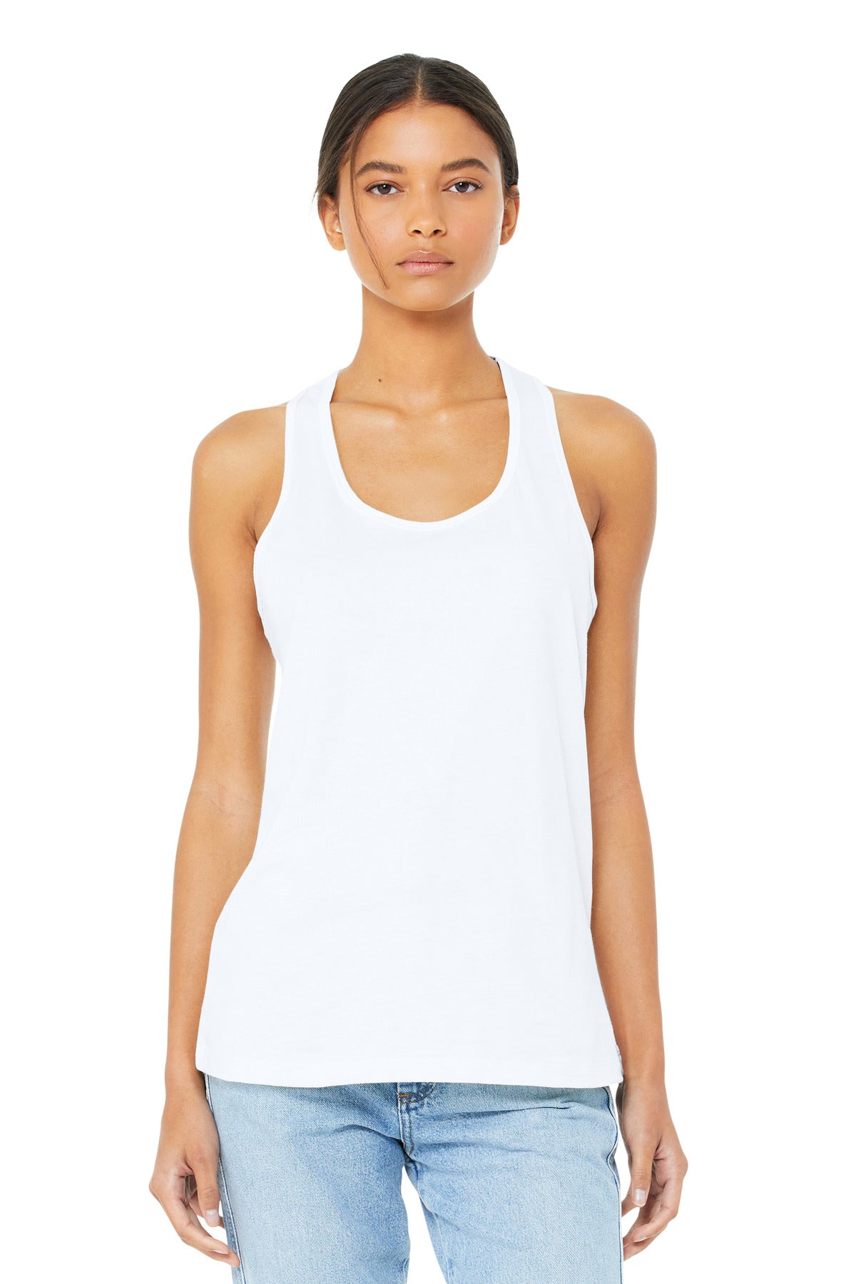 Custom White Women's Jersey Racerback Tank BC6008, personalized by SanCanDo Swag in Argyle, TX