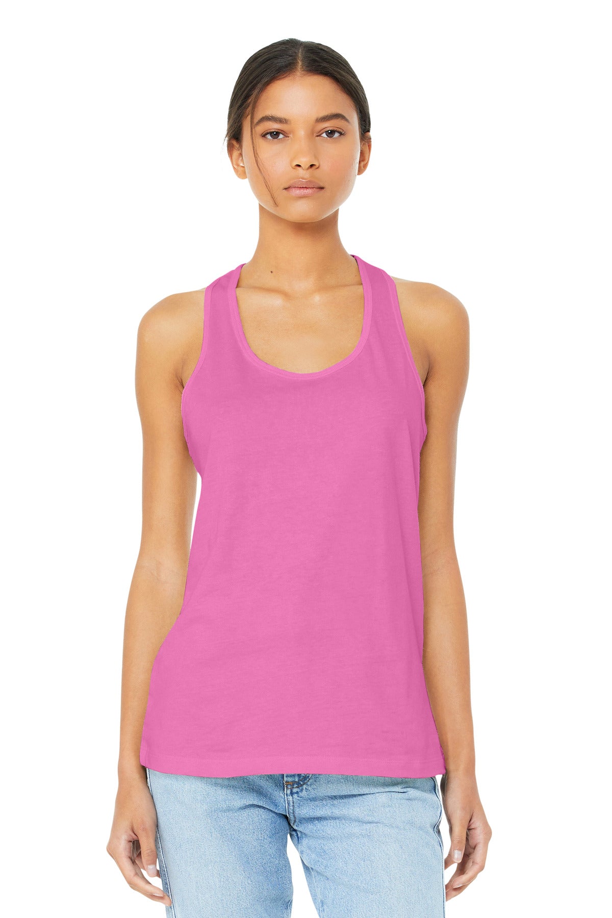 Custom Charity Pink Women's Jersey Racerback Tank BC6008, personalized by SanCanDo Swag in Argyle, TX