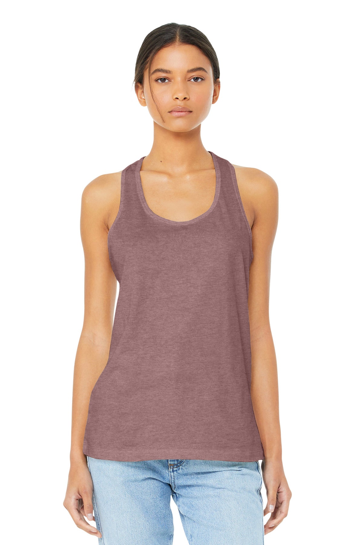 Custom Heather Mauve Women's Jersey Racerback Tank BC6008, personalized by SanCanDo Swag in Argyle, TX