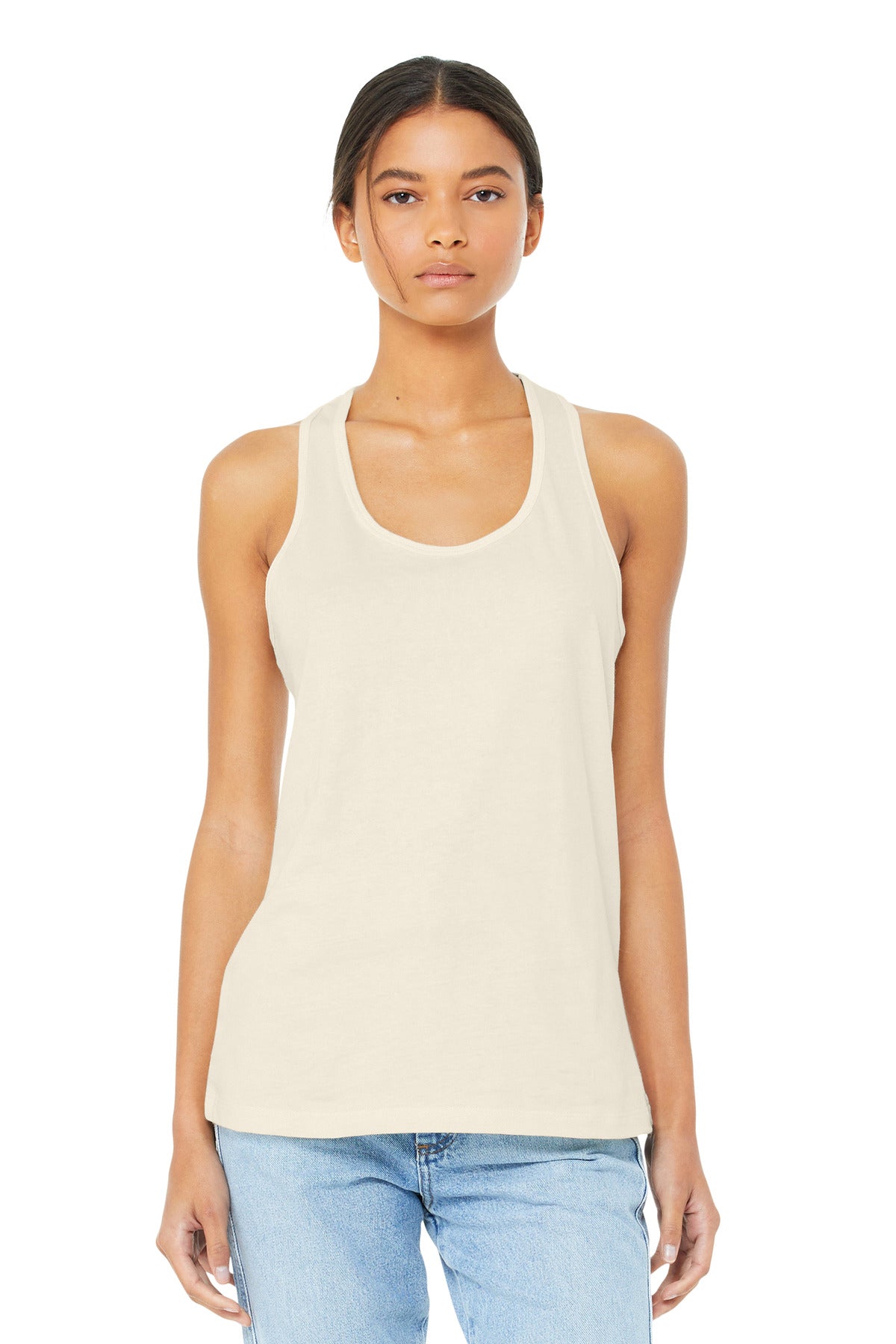 Custom Natural Women's Jersey Racerback Tank BC6008, personalized by SanCanDo Swag in Argyle, TX
