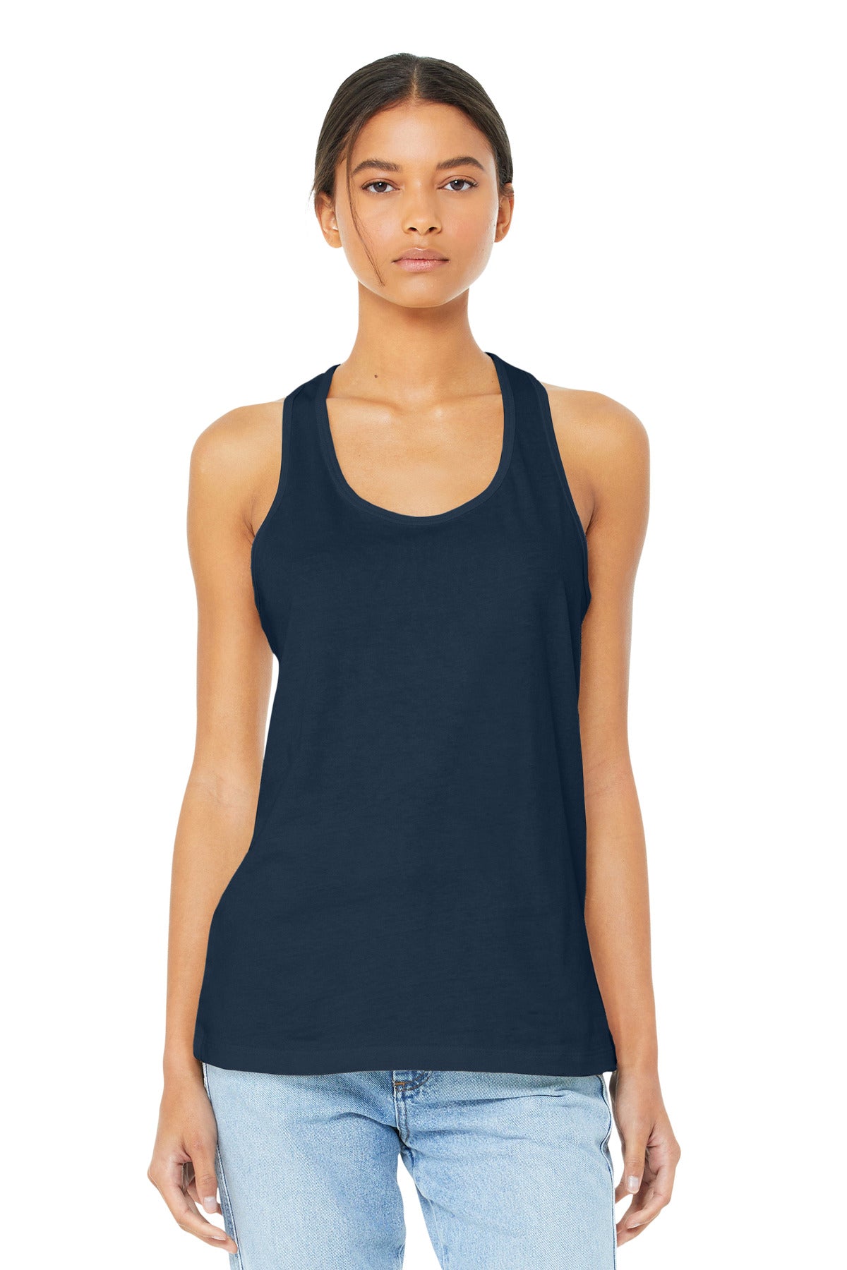 Custom Navy Women's Jersey Racerback Tank BC6008, personalized by SanCanDo Swag in Argyle, TX