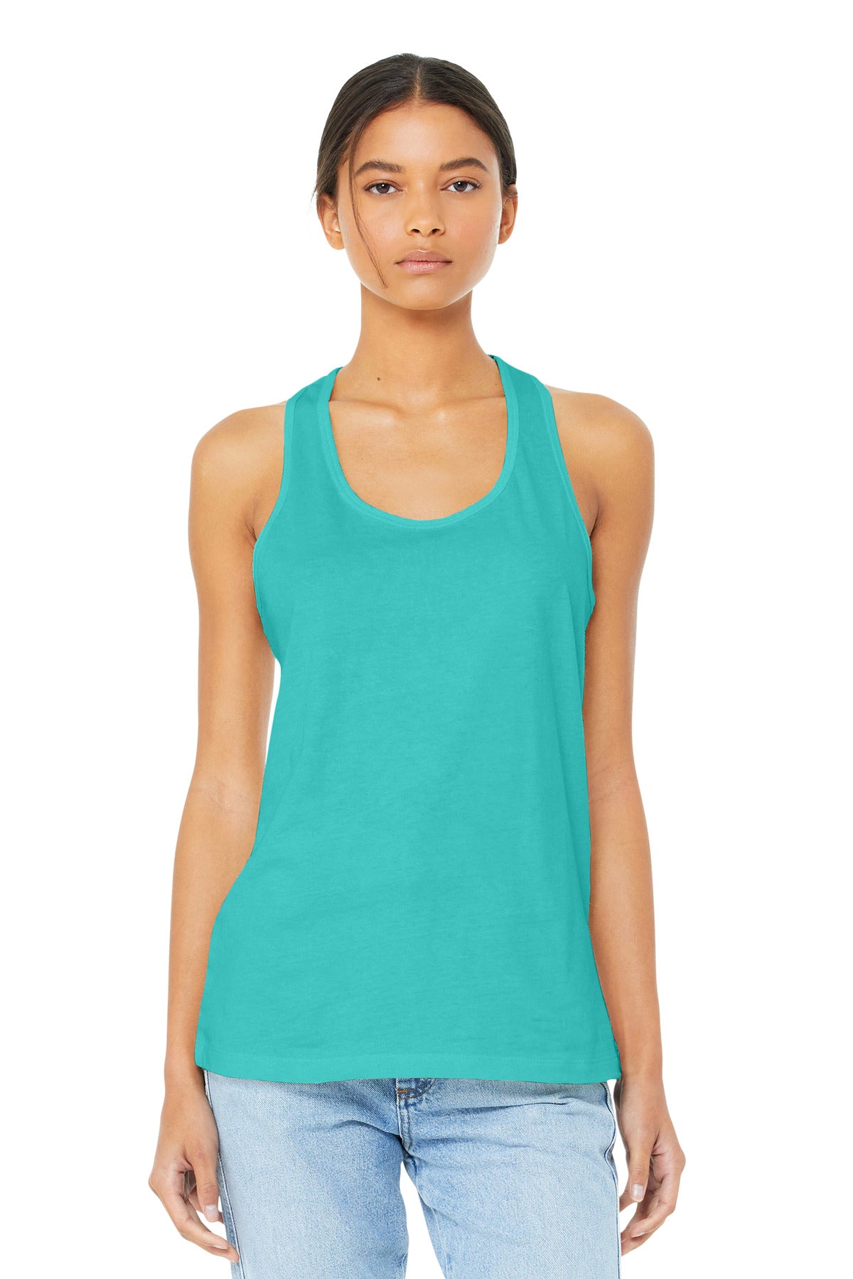 Custom Teal Women's Jersey Racerback Tank BC6008, personalized by SanCanDo Swag in Argyle, TX