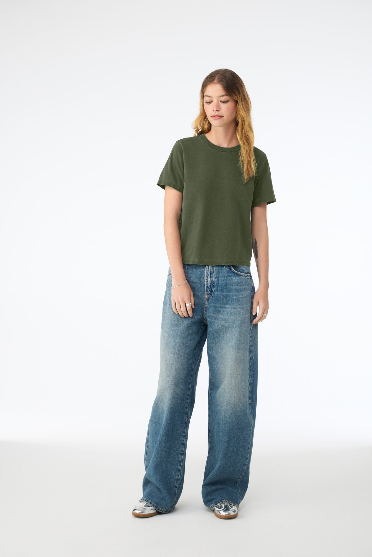 Custom Military Green Women's 6-Ounce Heavyweight Tee BC6110, personalized by SanCanDo Swag in Argyle, TX