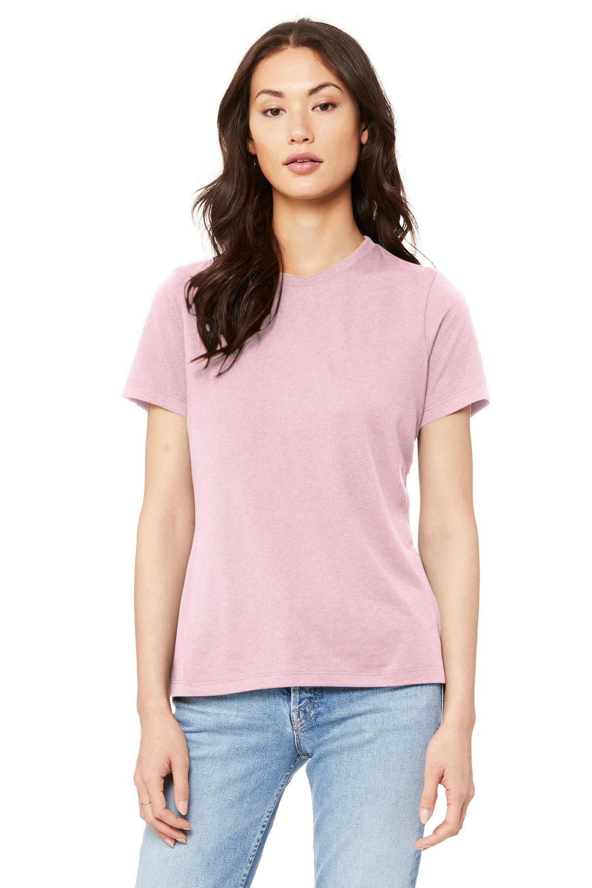 Custom Pink Women's Relaxed Jersey Tee BC6400, personalized by SanCanDo Swag in Argyle, TX