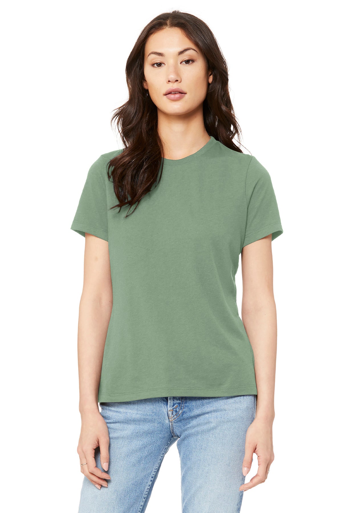 Custom Sage Women's Relaxed Jersey Tee BC6400, personalized by SanCanDo Swag in Argyle, TX