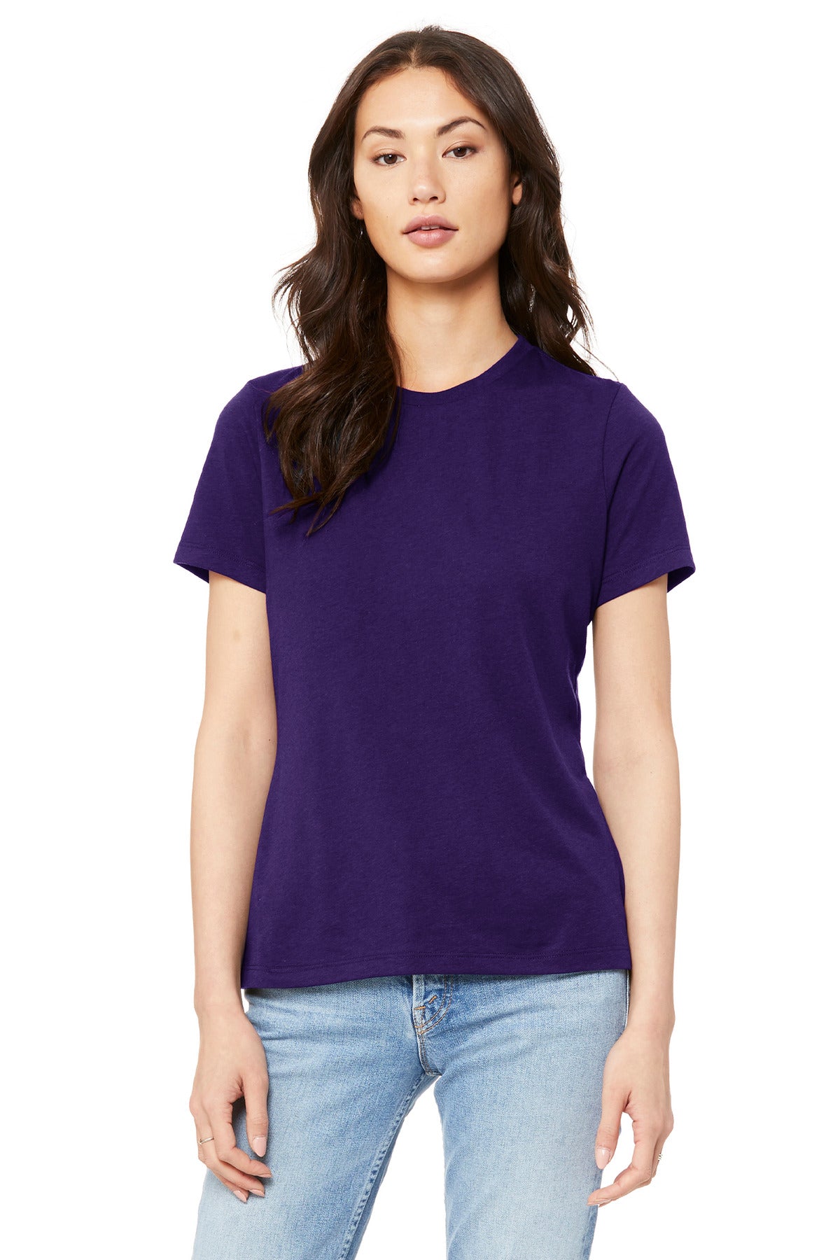 Custom Team Purple Women's Relaxed Jersey Tee BC6400, personalized by SanCanDo Swag in Argyle, TX