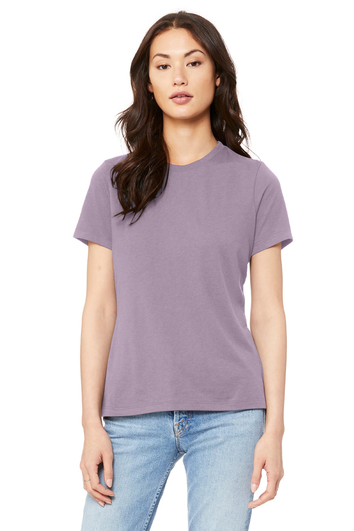 Custom Light Violet Women's Relaxed Jersey Tee BC6400, personalized by SanCanDo Swag in Argyle, TX