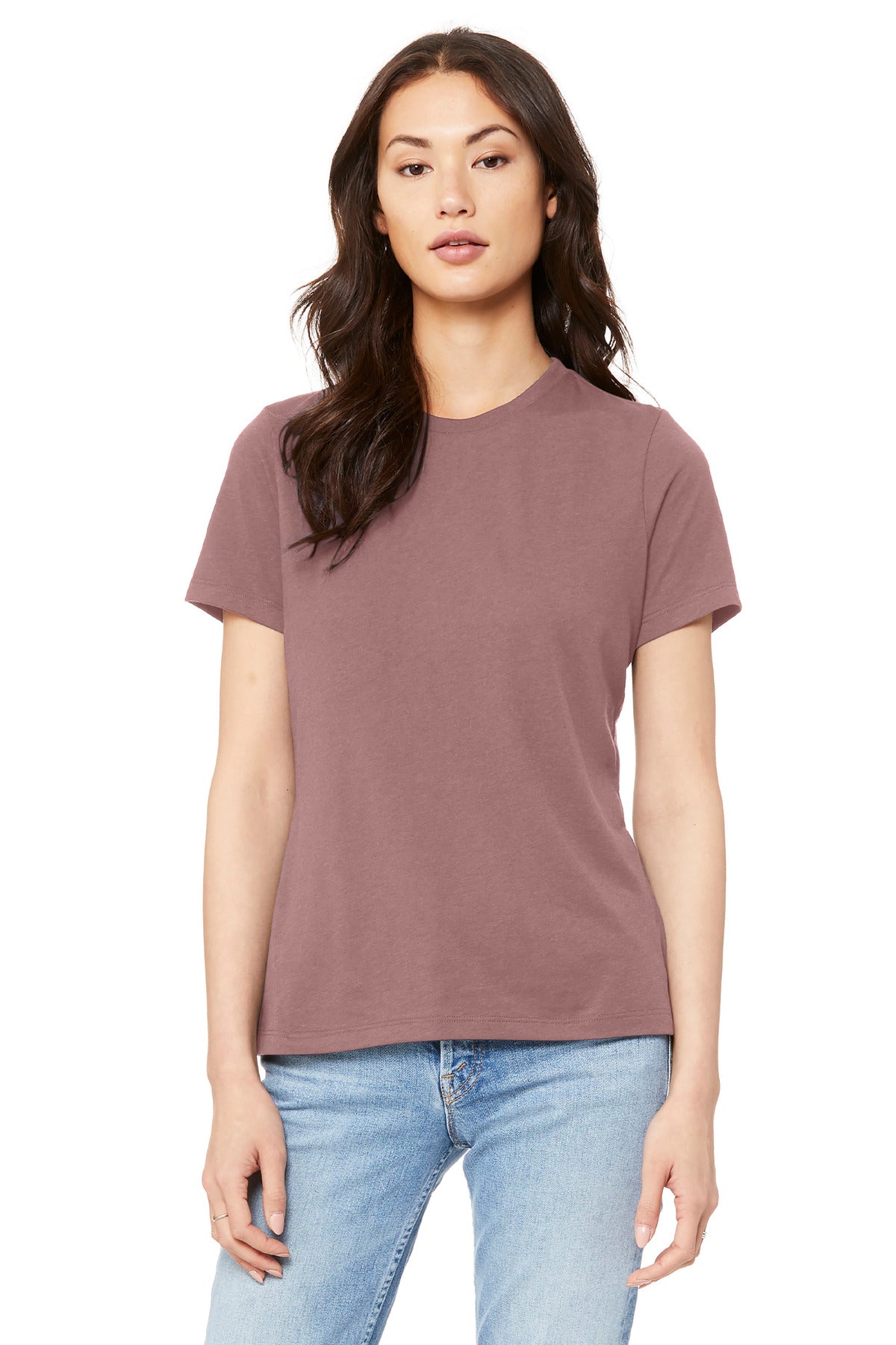 Custom Mauve Women's Relaxed Jersey Tee BC6400, personalized by SanCanDo Swag in Argyle, TX