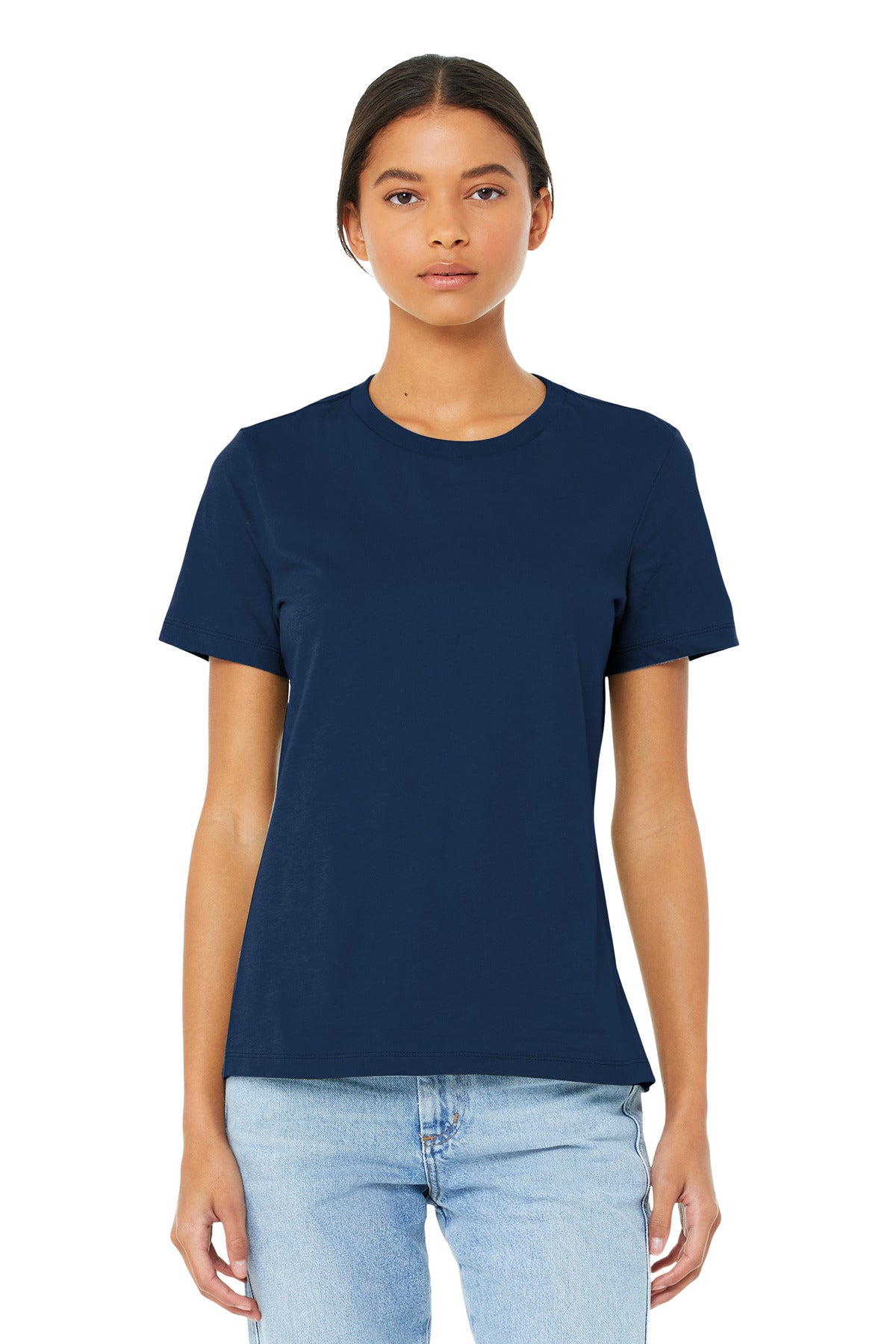Custom Navy Women's Relaxed Jersey Tee BC6400, personalized by SanCanDo Swag in Argyle, TX