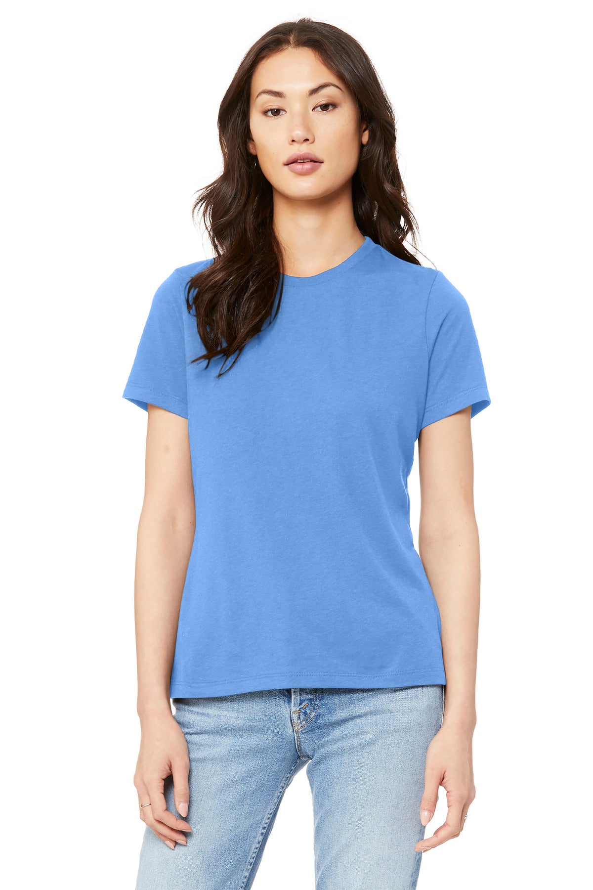 Custom Carolina Blue Women's Relaxed Jersey Tee BC6400, personalized by SanCanDo Swag in Argyle, TX