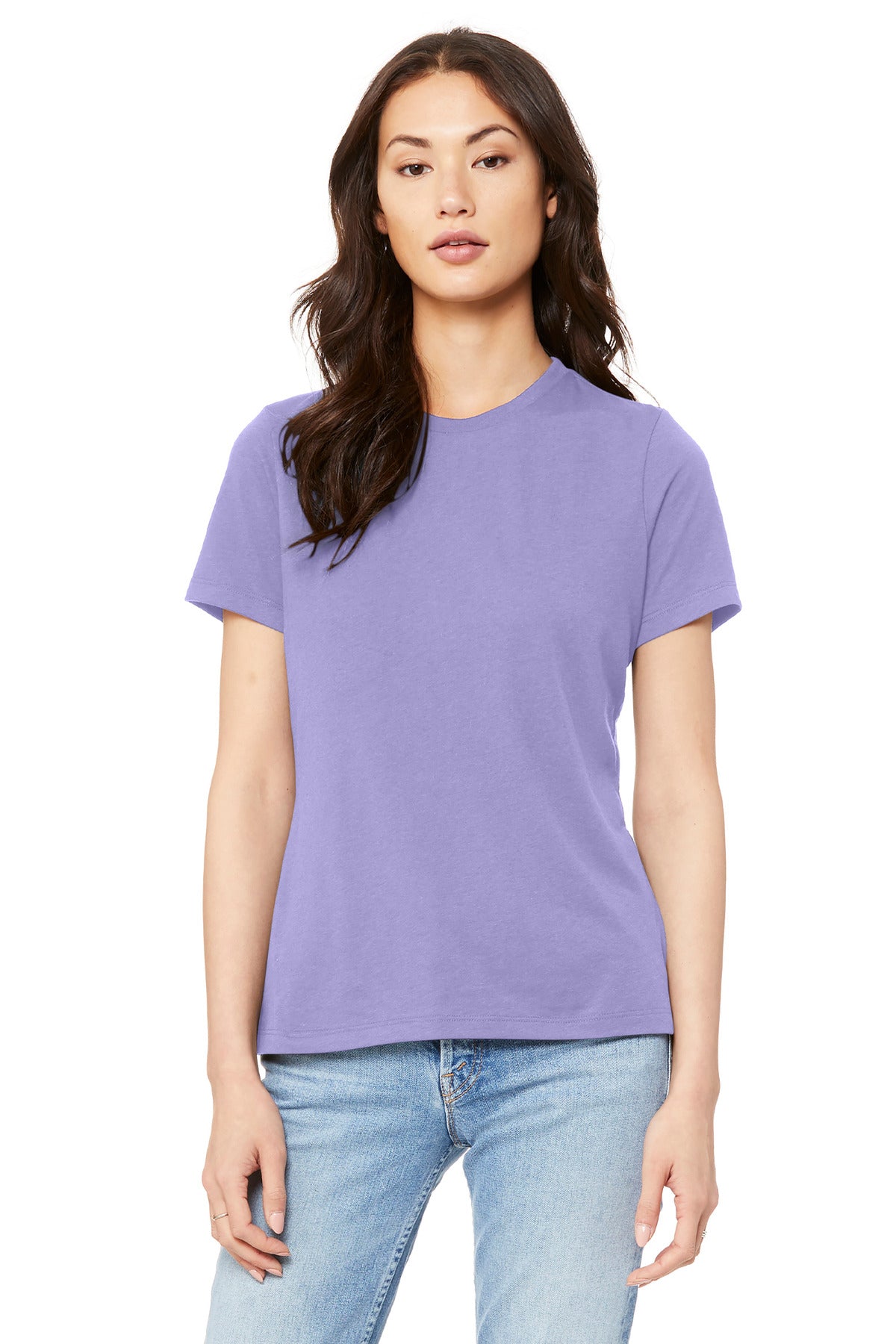 Custom Dark Lavender Women's Relaxed Jersey Tee BC6400, personalized by SanCanDo Swag in Argyle, TX