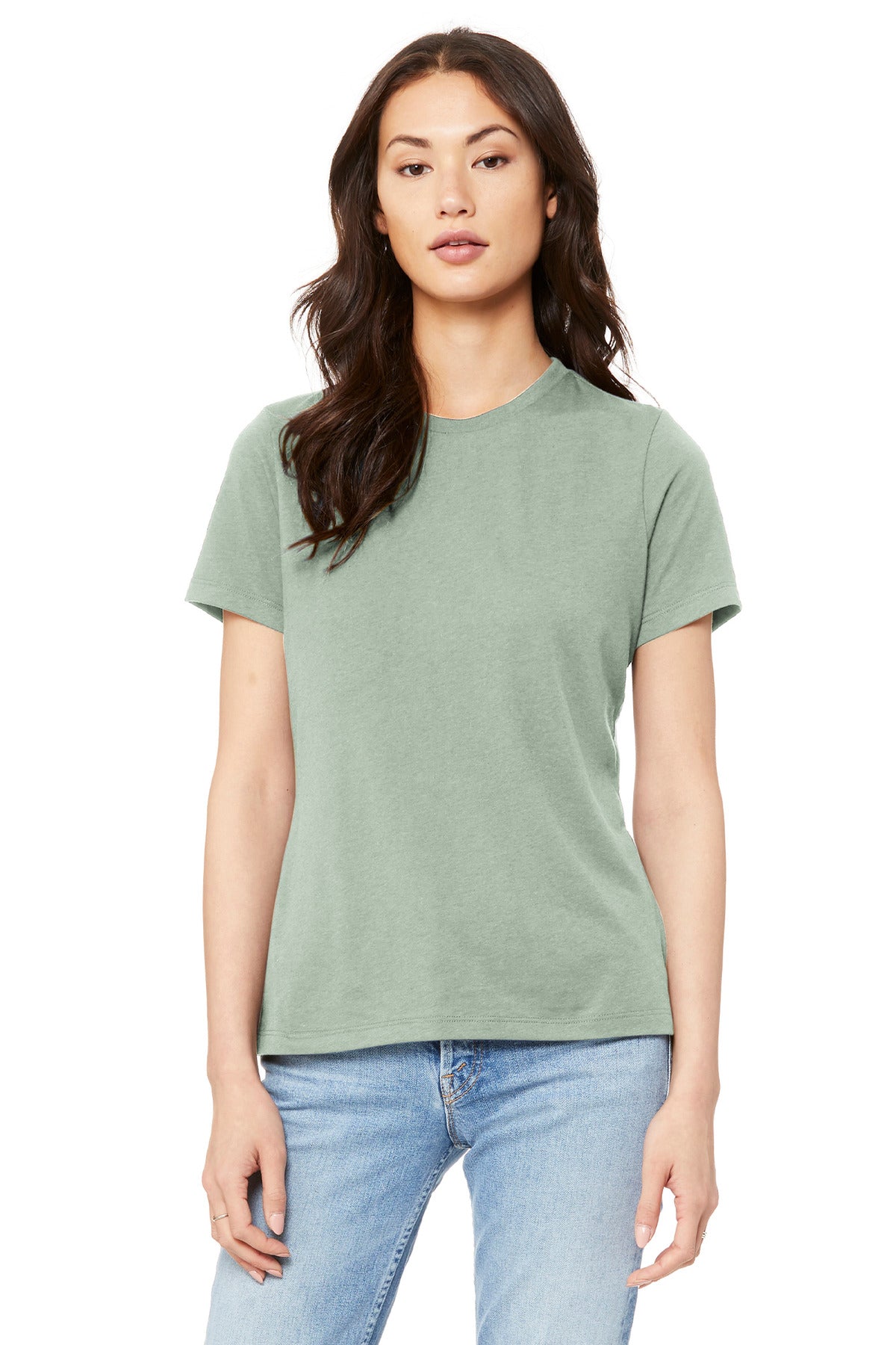Custom Dusty Blue Women's Relaxed Jersey Tee BC6400, personalized by SanCanDo Swag in Argyle, TX