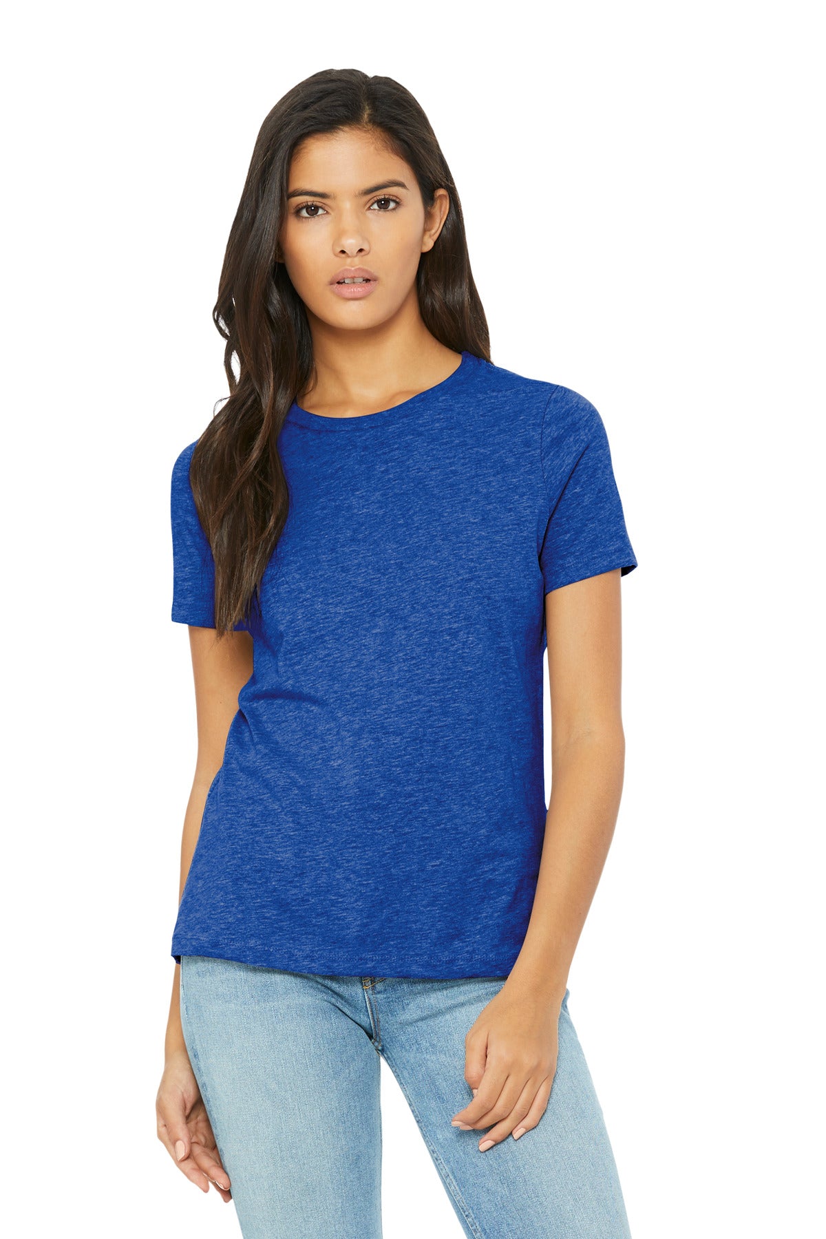 Custom Heather True Royal Women's Relaxed CVC Tee BC6400CVC, personalized by SanCanDo Swag in Argyle, TX