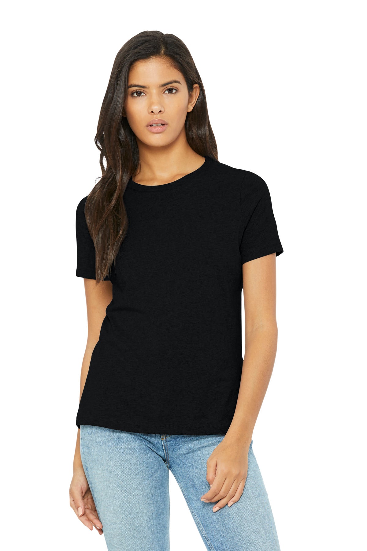Custom Solid Black Blend Women's Relaxed CVC Tee BC6400CVC, personalized by SanCanDo Swag in Argyle, TX