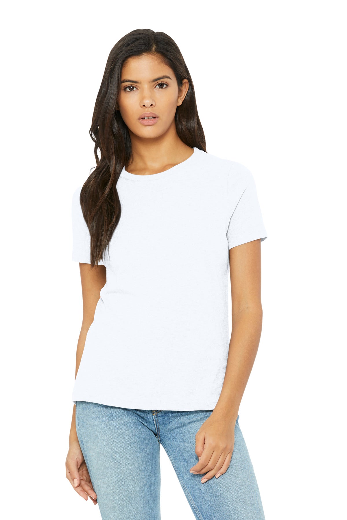 Custom Solid White Blend Women's Relaxed CVC Tee BC6400CVC, personalized by SanCanDo Swag in Argyle, TX