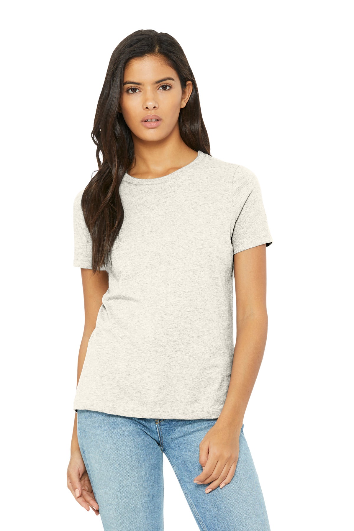 Custom Heather Natural Women's Relaxed CVC Tee BC6400CVC, personalized by SanCanDo Swag in Argyle, TX