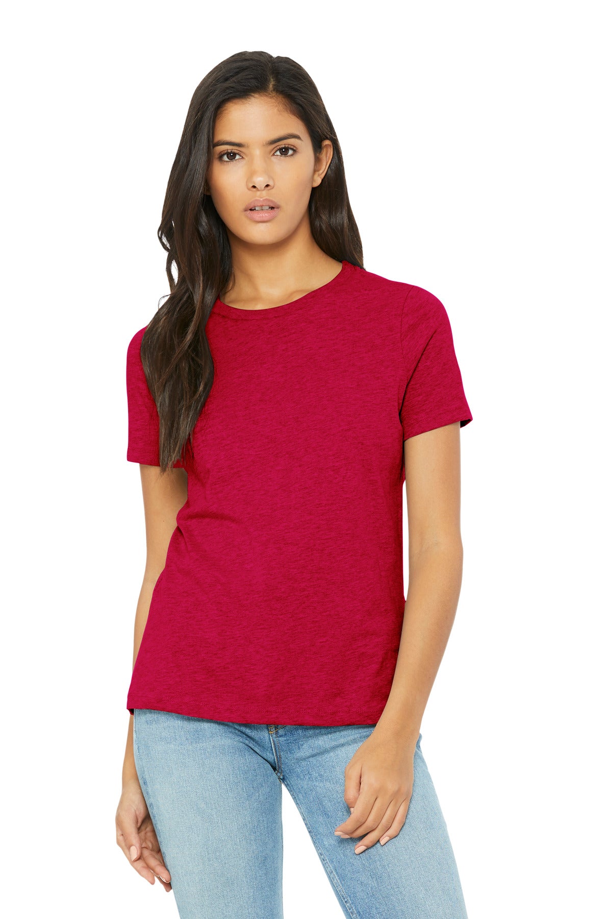 Custom Heather Red Women's Relaxed CVC Tee BC6400CVC, personalized by SanCanDo Swag in Argyle, TX