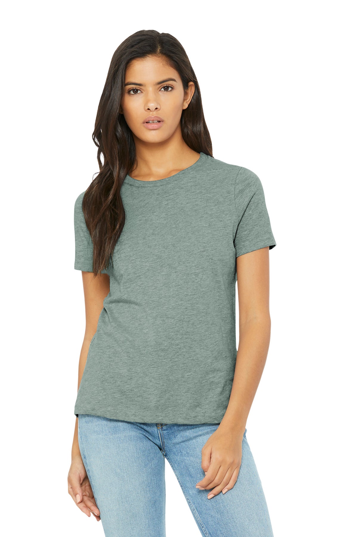 Custom Heather Sage Women's Relaxed CVC Tee BC6400CVC, personalized by SanCanDo Swag in Argyle, TX