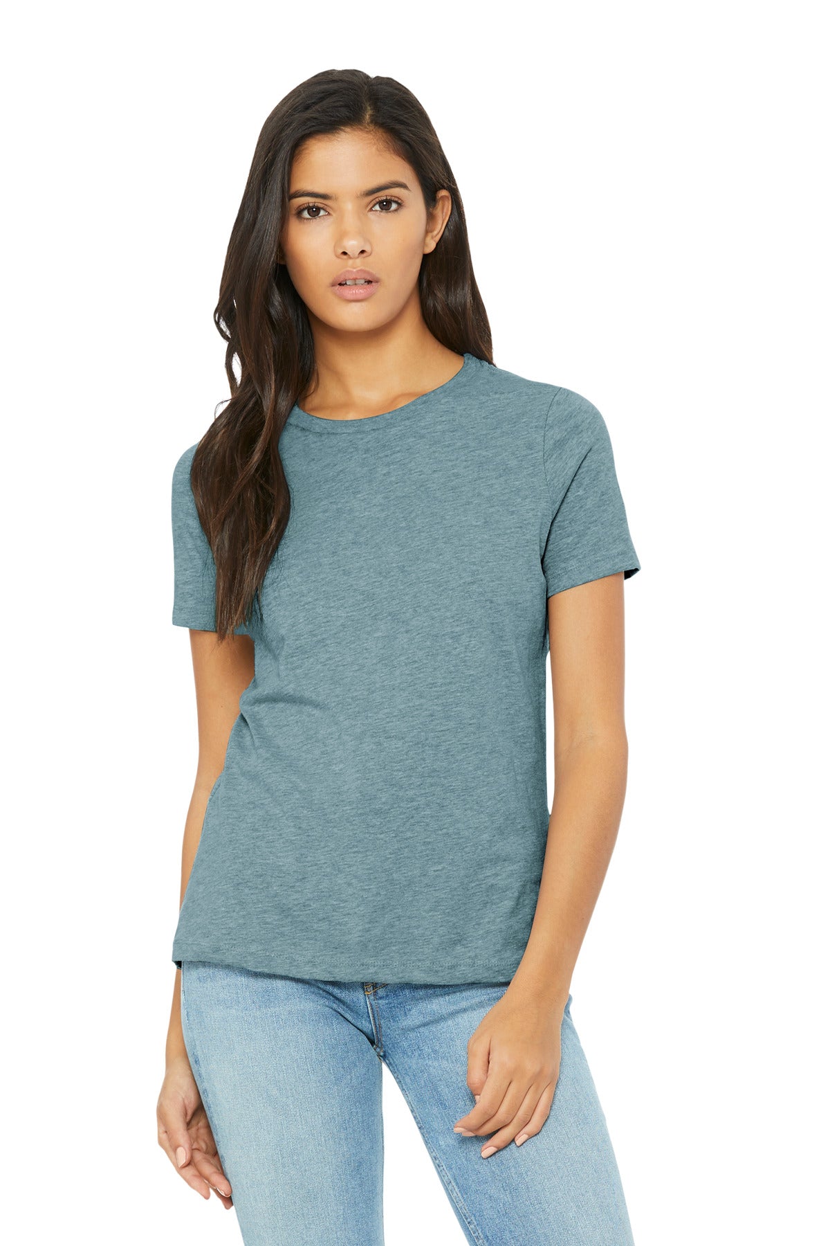Custom Heather Blue Lagoon Women's Relaxed CVC Tee BC6400CVC, personalized by SanCanDo Swag in Argyle, TX
