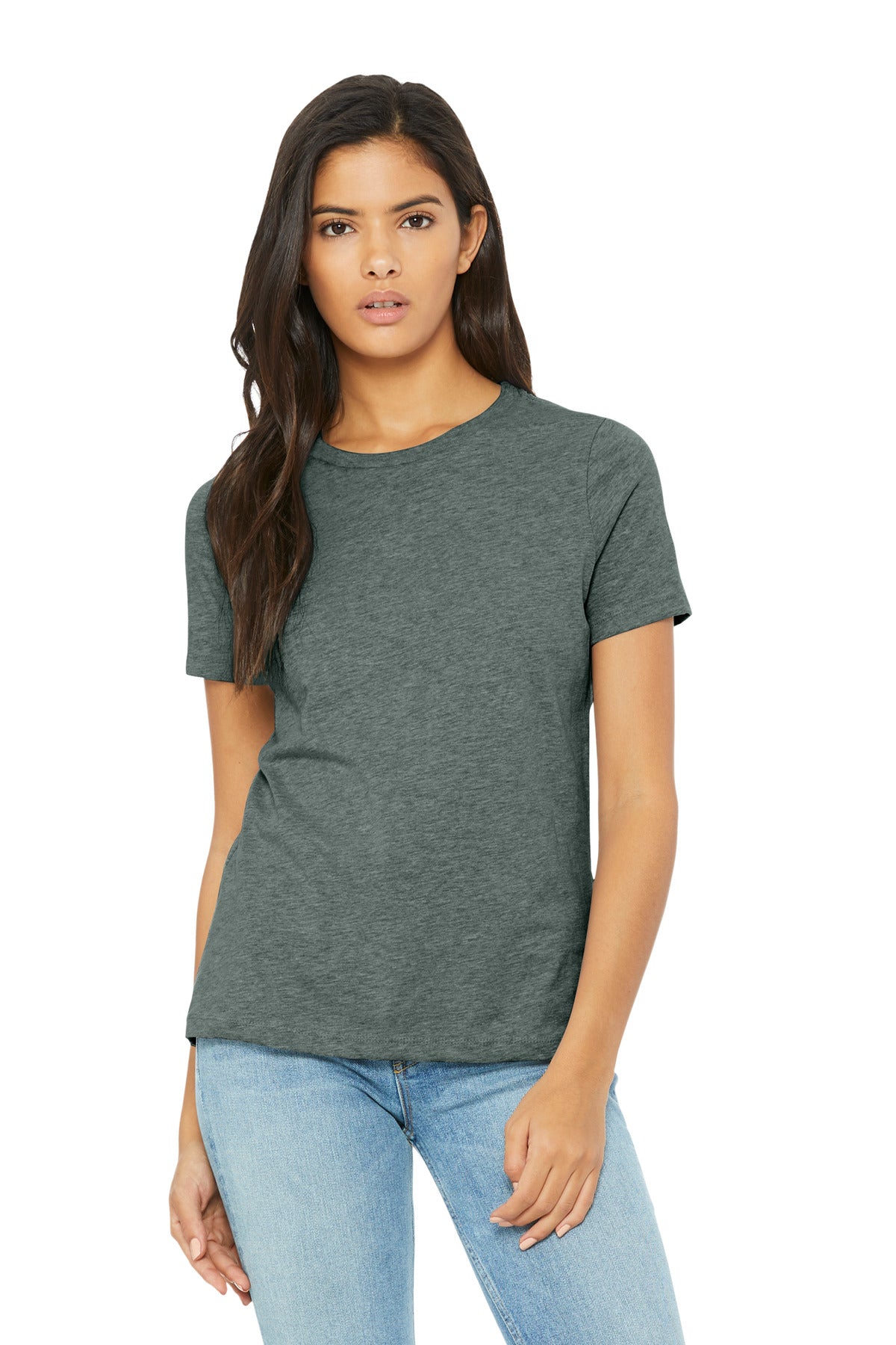 Custom Heather Blue Storm Women's Relaxed CVC Tee BC6400CVC, personalized by SanCanDo Swag in Argyle, TX