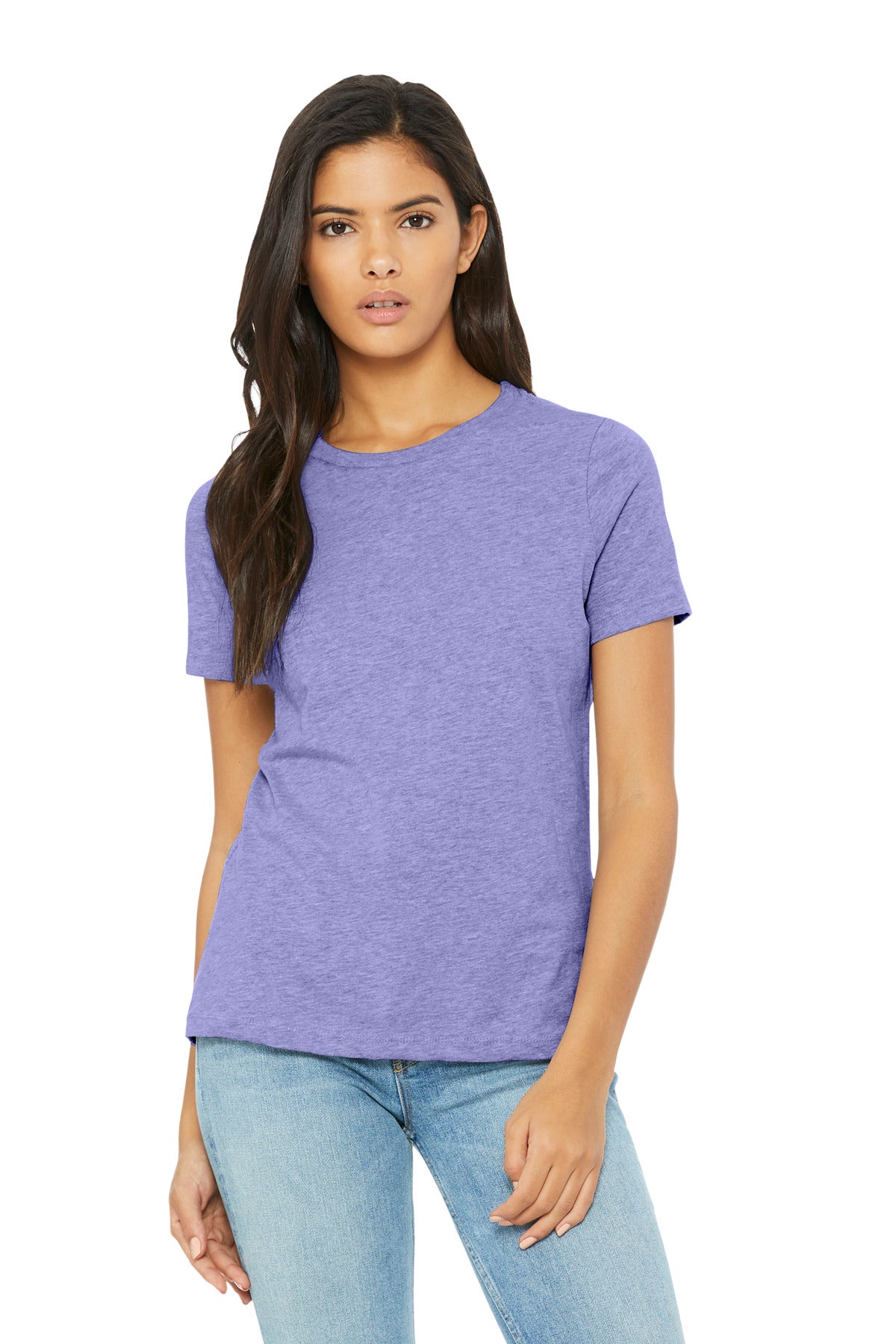 Custom Heather Dark Lavender Women's Relaxed CVC Tee BC6400CVC, personalized by SanCanDo Swag in Argyle, TX