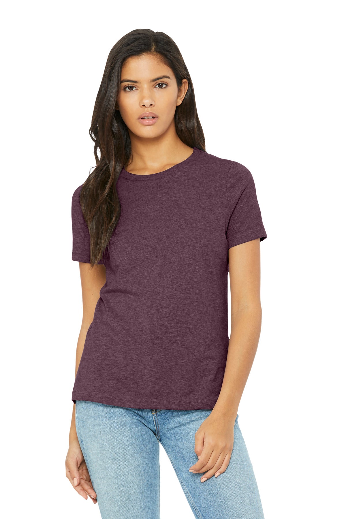 Custom Heather Maroon Women's Relaxed CVC Tee BC6400CVC, personalized by SanCanDo Swag in Argyle, TX