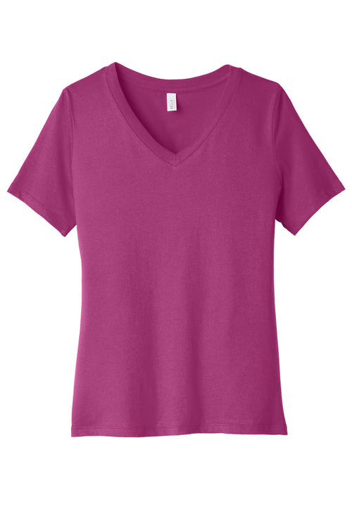 Custom Berry Women's Relaxed Jersey V-Neck Tee BC6405, personalized by SanCanDo Swag in Argyle, TX
