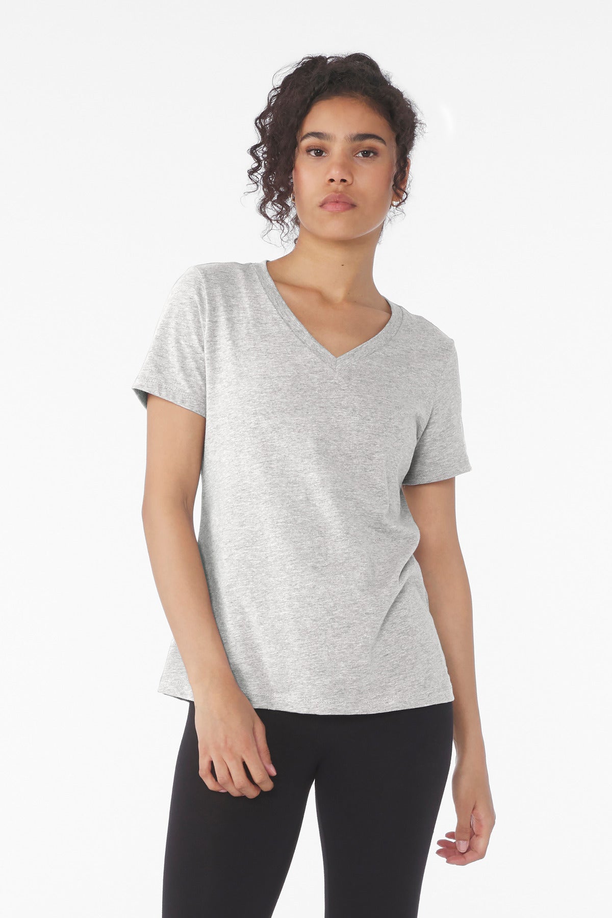 Custom Athletic Heather Women's Relaxed Heather CVC V-Neck Tee BC6405CVC, personalized by SanCanDo Swag in Argyle, TX