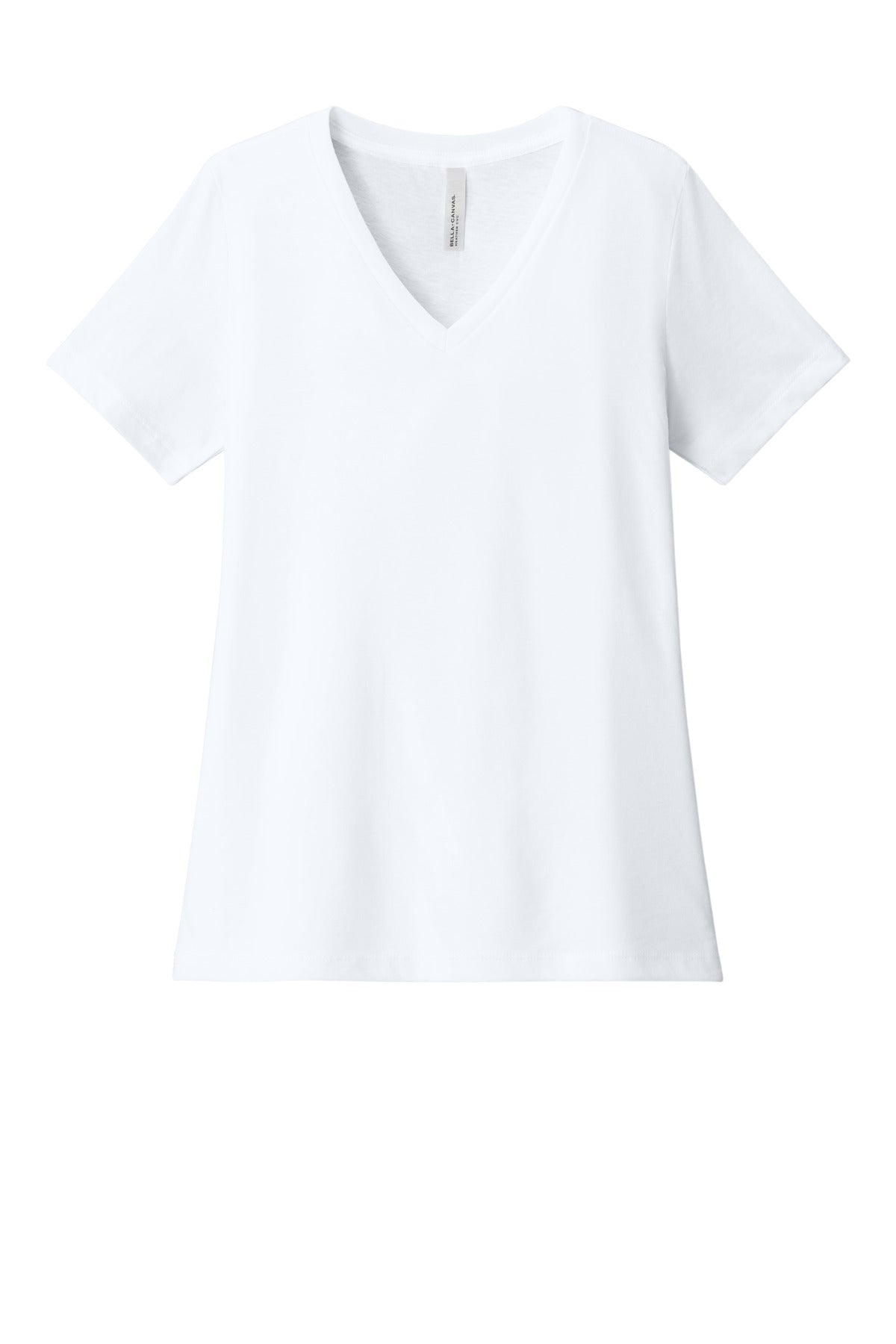 Custom Solid White Blend Women's Relaxed Heather CVC V-Neck Tee BC6405CVC, personalized by SanCanDo Swag in Argyle, TX